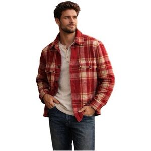 Abercrombie & Fitch Soft A&F Red Plaid Flannel Shacket Shirt Jacket L